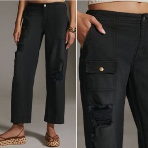 Anthropologie Pilcro Cargo Low Rise Distressed Snap Pocket Carpenter Black